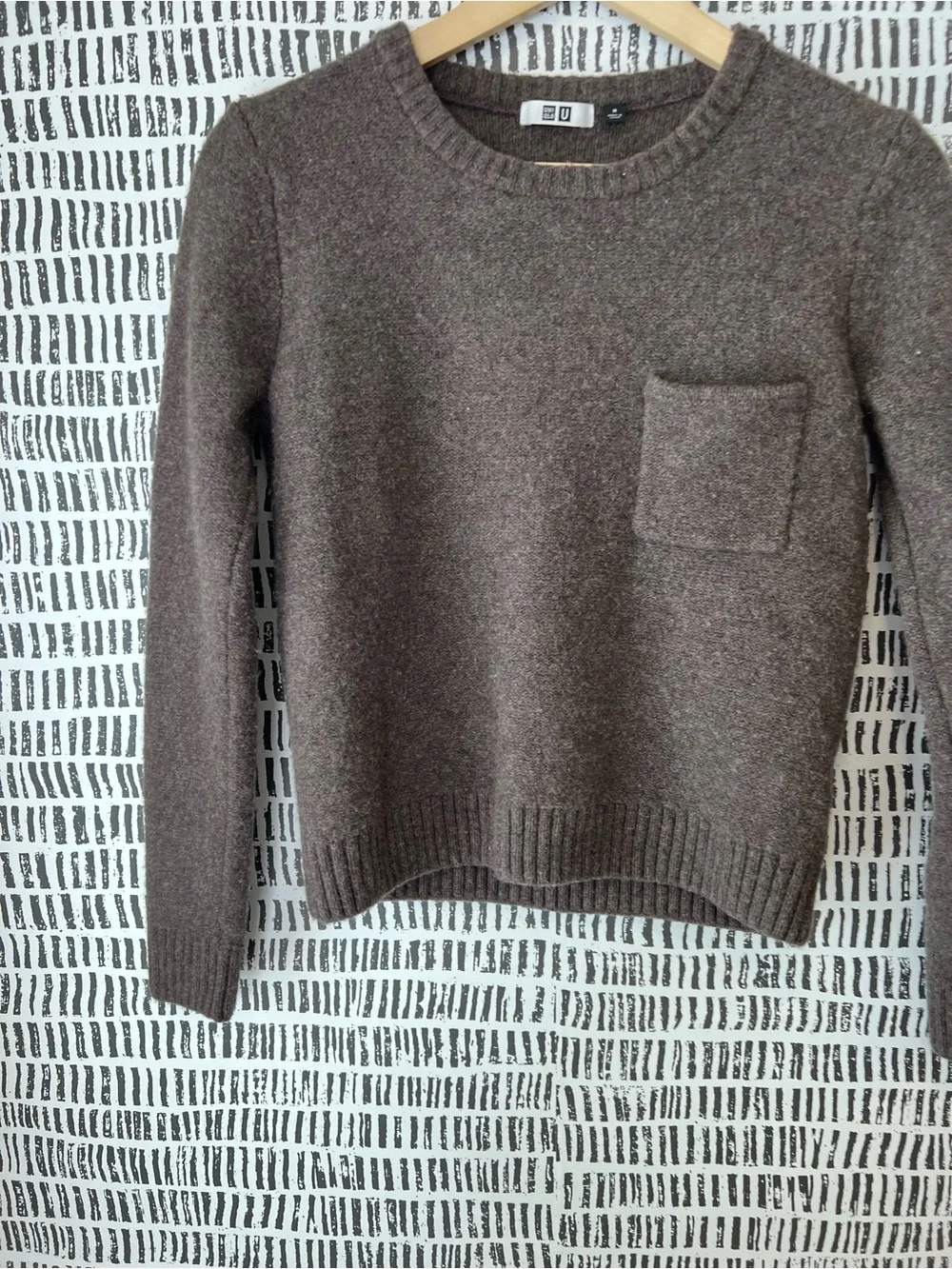 Uniqlo U Brown Wool Crewneck Sweater Chest Pocket Minimalist Knit Size M